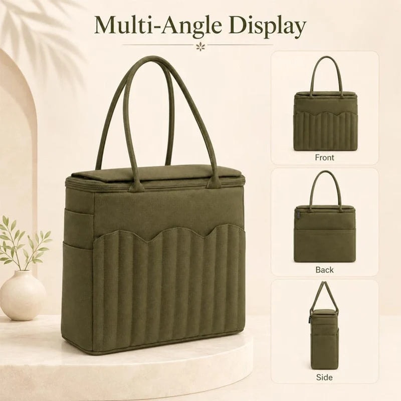 Cotton Canvas Knitting Bag with Needle Pockets and Yarn Guide for Crochet