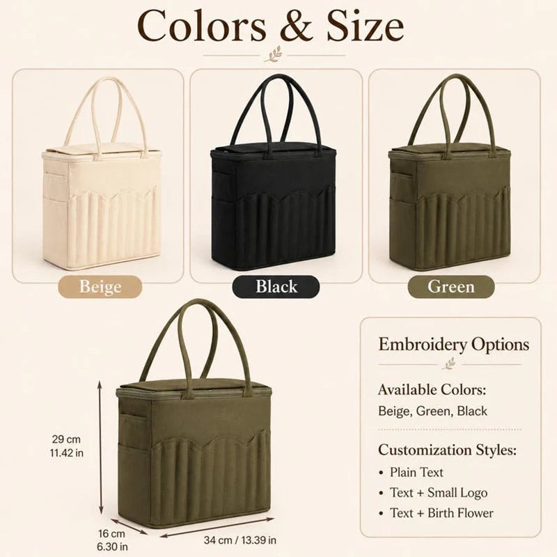 Cotton Canvas Knitting Bag with Needle Pockets and Yarn Guide for Crochet