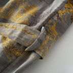 Cotton Kimono Bathrobe with Vintage Tree Jacquard and Contrast Trim
