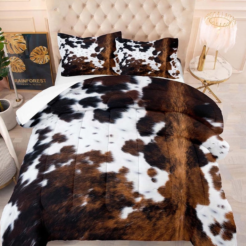 Cowhide Print Duvet Cover Set Soft Polyester Bedding with Pillowcases