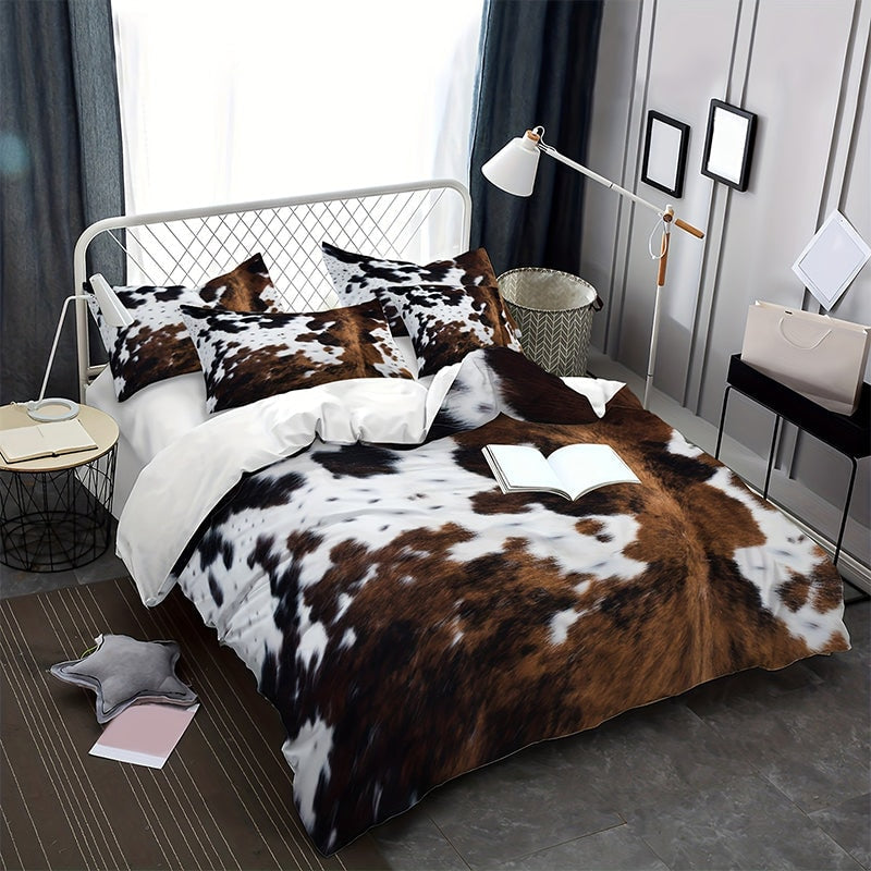 Cowhide Print Duvet Cover Set Soft Polyester Bedding with Pillowcases