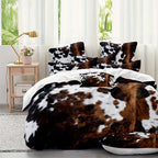 Cowhide Print Duvet Cover Set Soft Polyester Bedding with Pillowcases