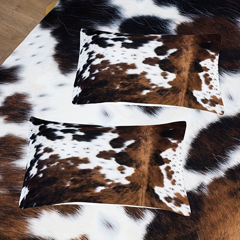 Cowhide Print Duvet Cover Set Soft Polyester Bedding with Pillowcases