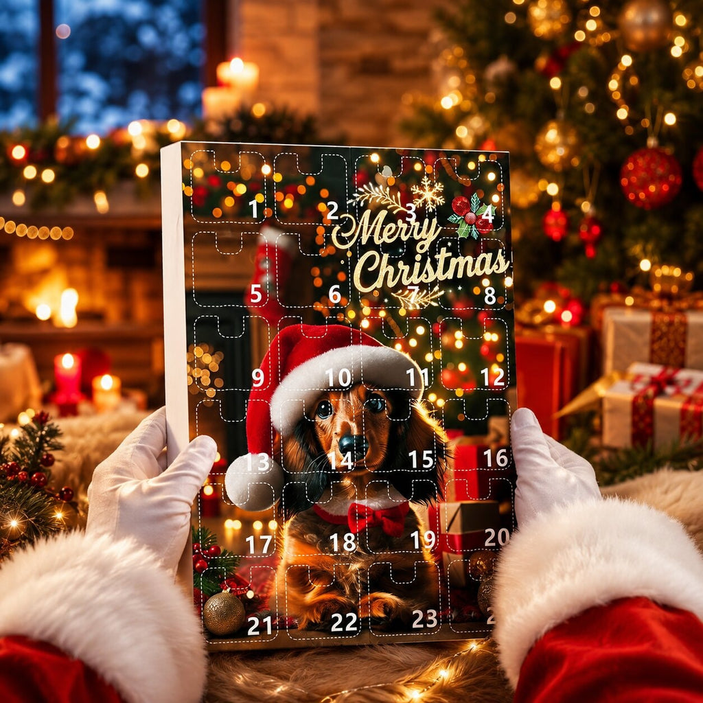 Dachshund Advent Calendar with Hanging Christmas Tree Ornaments