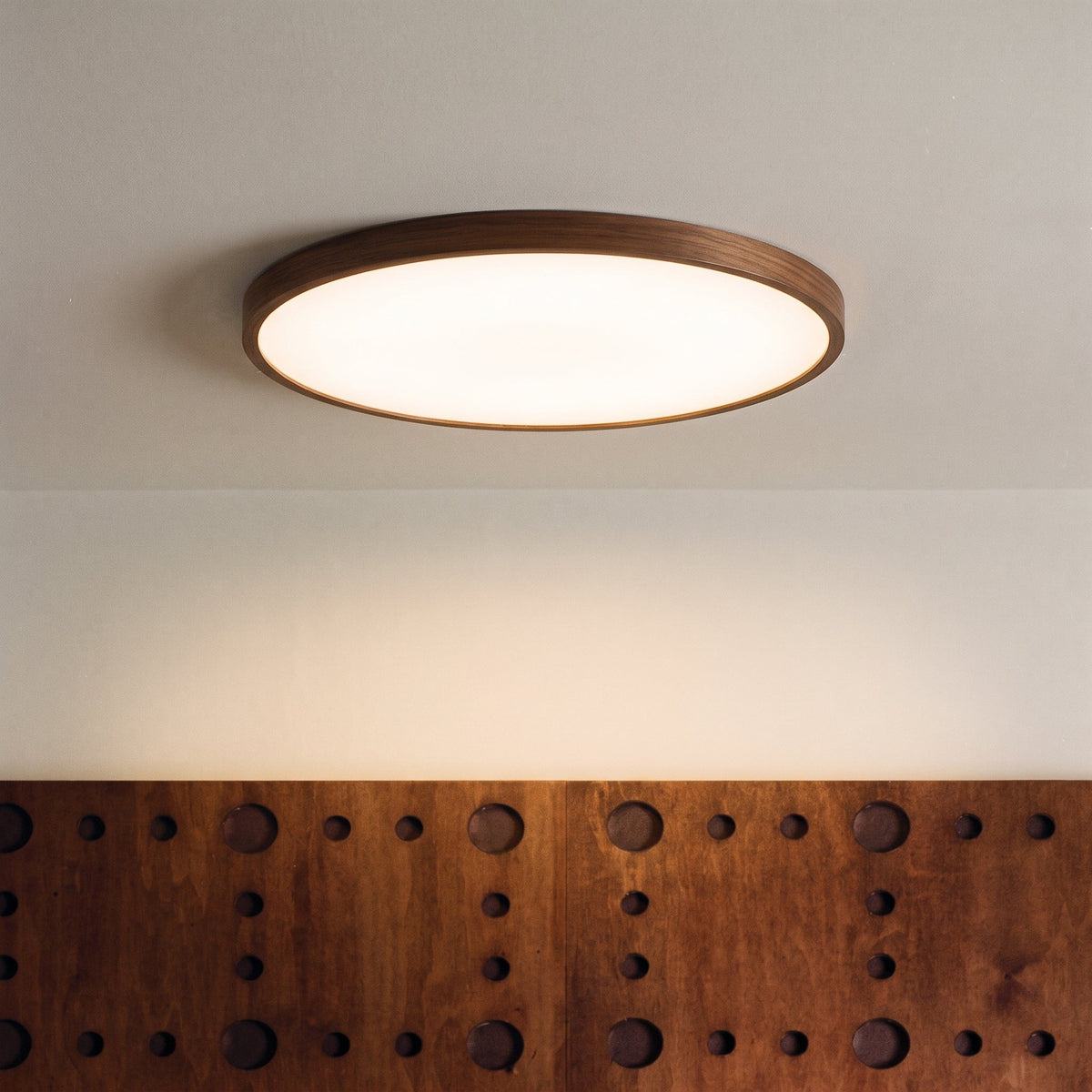 Dark Wood Grain LED Ceiling Light Round Flush Mount with Soft Acrylic Diffuser