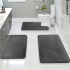 Memory Foam Bath Mat Set Three Piece Velvet Bathroom Rug Set with Contour Toilet Mat Absorbent Non Slip Machine Washable
