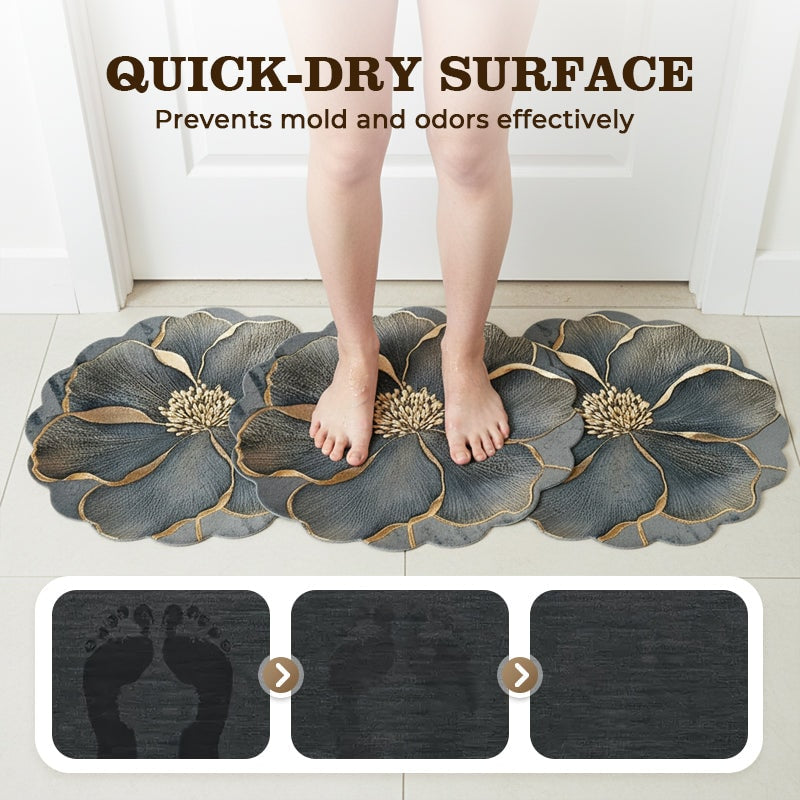 Diatomite Bath Mat Flower Shaped Quick Dry Non Slip Stone Mat for Bathroom