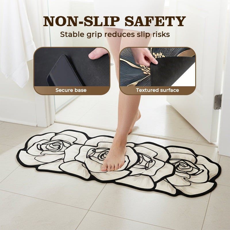 Diatomite Bath Mat Flower Shaped Quick Dry Non Slip Stone Mat for Bathroom