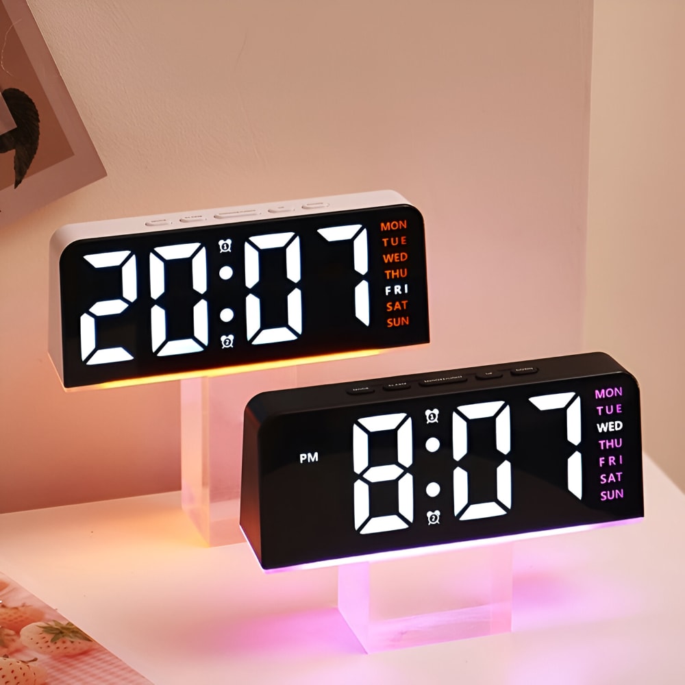 Digital LED Alarm Clock with Colour Night Light and Large Display for Bedroom