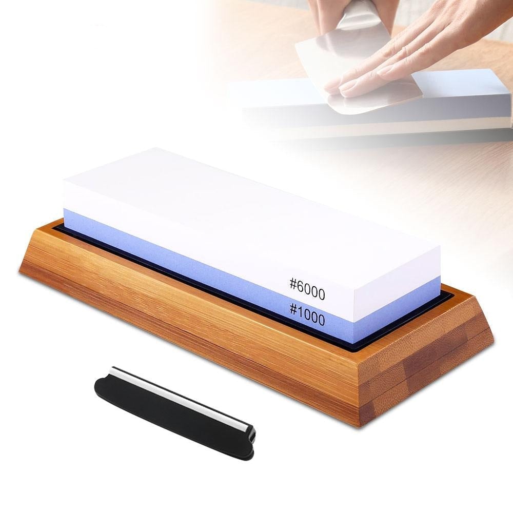 Double Sided Japanese Whetstone Knife Sharpening Stone with Bamboo Base