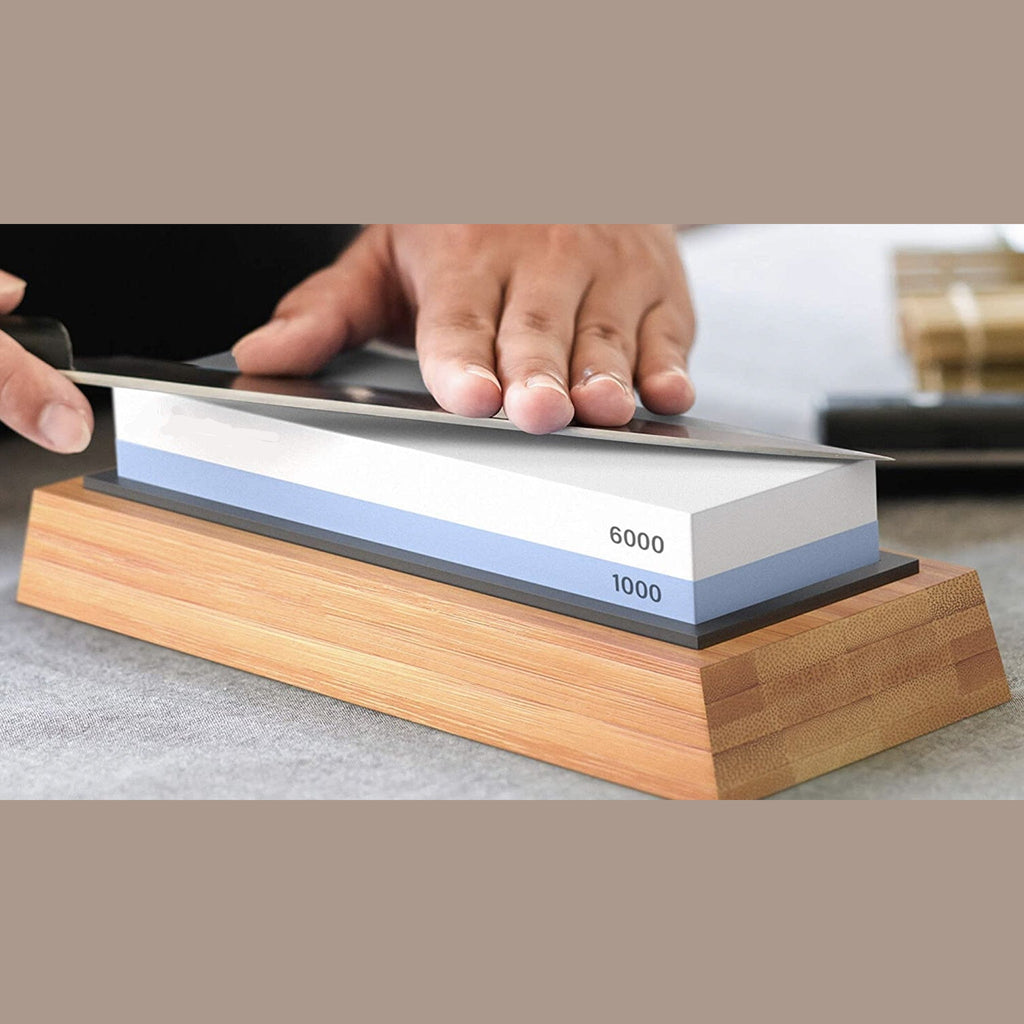Double Sided Japanese Whetstone Knife Sharpening Stone with Bamboo Base