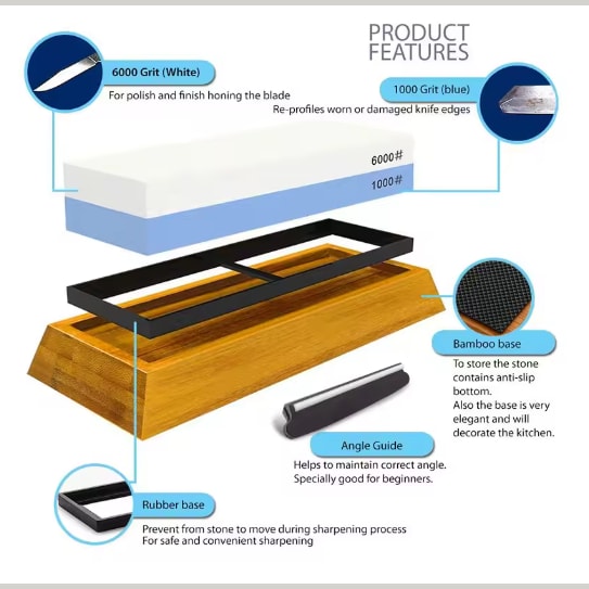 Double Sided Japanese Whetstone Knife Sharpening Stone with Bamboo Base