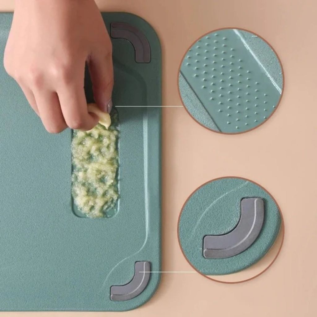 Double Sided Stainless Steel Cutting Board with Juice Groove and Garlic Grinder