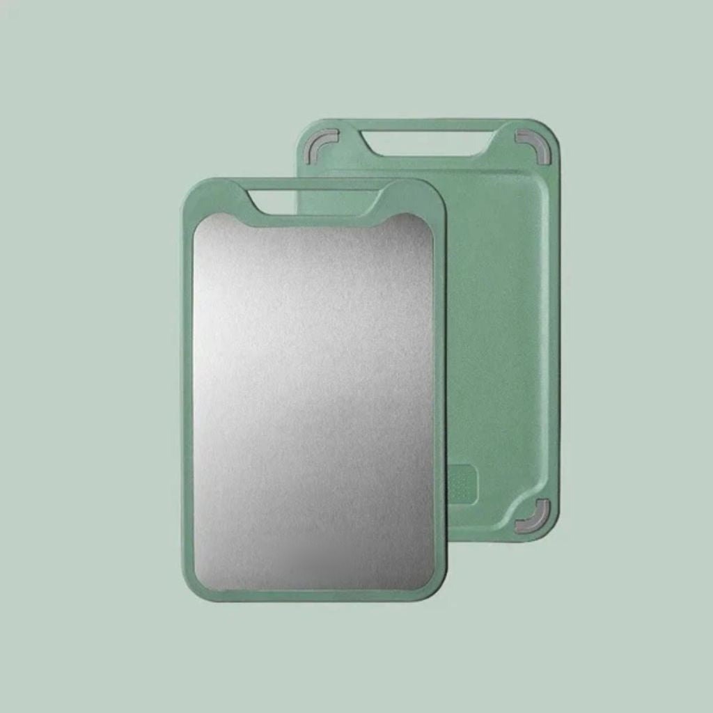 Double Sided Stainless Steel Cutting Board with Juice Groove and Garlic Grinder