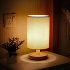 Linen Table Lamp with Wooden Base Dimmable LED Bedside Lamp with Remote Control and Touch Switch USB Powered Japandi Style for Bedroom | Living Room