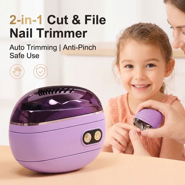 Electric Nail Trimmer and File with Pressure Sensing Stop and LED Light