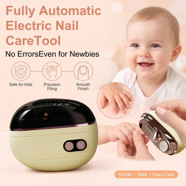 Electric Nail Trimmer and File with Pressure Sensing Stop and LED Light