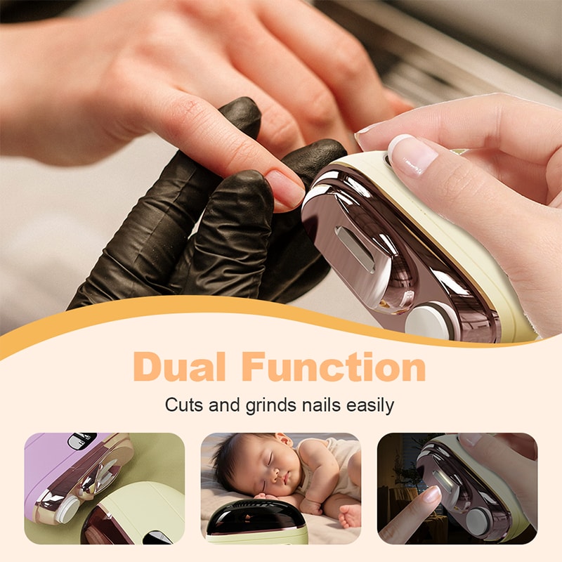Electric Nail Trimmer and File with Pressure Sensing Stop and LED Light