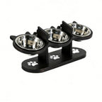 Elevated Pet Feeder with Three Stainless Steel Bowls and Wooden Stand for Cats