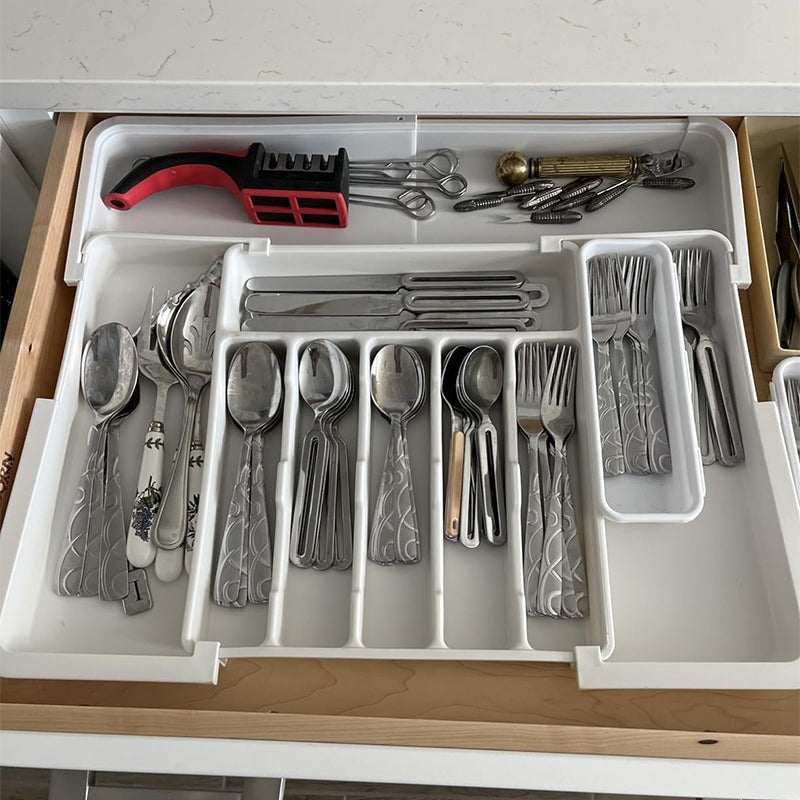 Expandable Cutlery Drawer Organiser with Adjustable Compartments for Kitchen