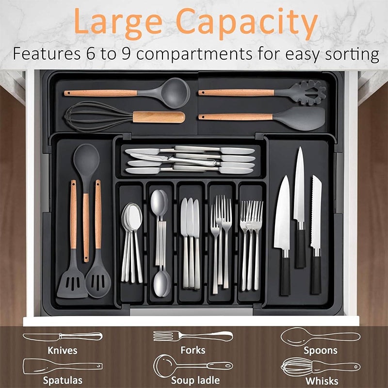 Expandable Cutlery Drawer Organiser with Adjustable Compartments for Kitchen