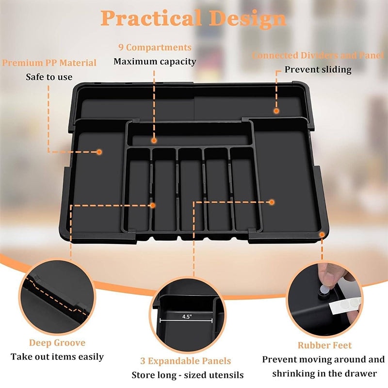 Expandable Cutlery Drawer Organiser with Adjustable Compartments for Kitchen