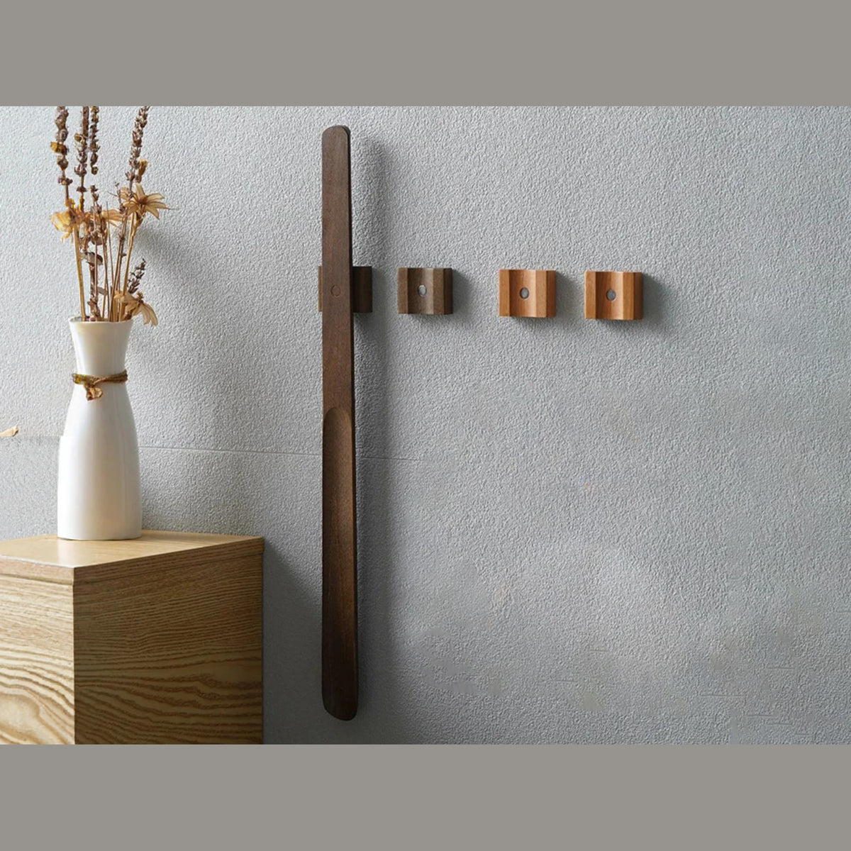 Extra Long Wooden Shoe Horn with Magnetic Wall Holder in Solid Beech