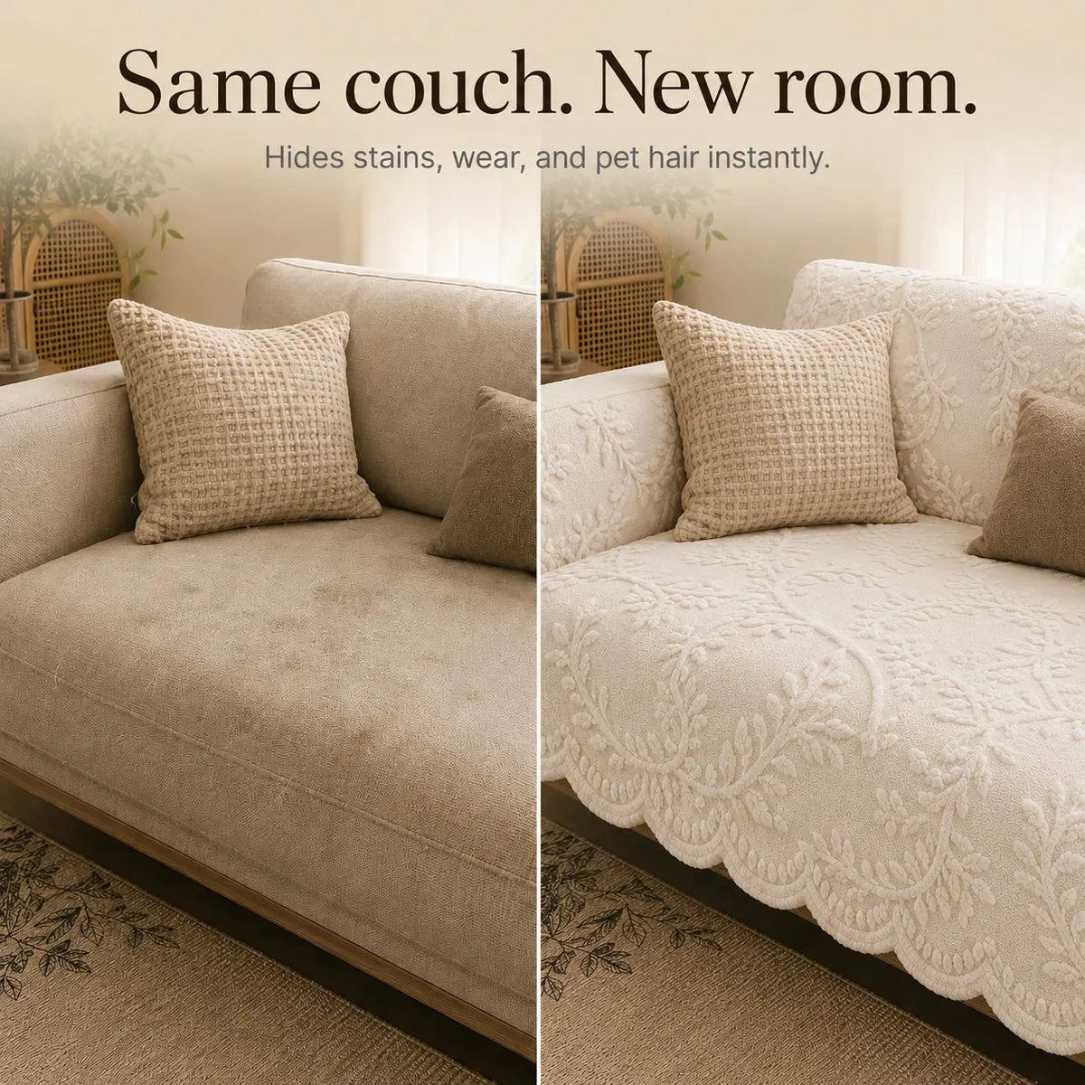 Embossed Plush Sofa Cover Non Slip Couch Protector with Botanical Leaf Pattern and Silicone Grip Backing Pet Friendly Sofa Seat Cover for Living Room