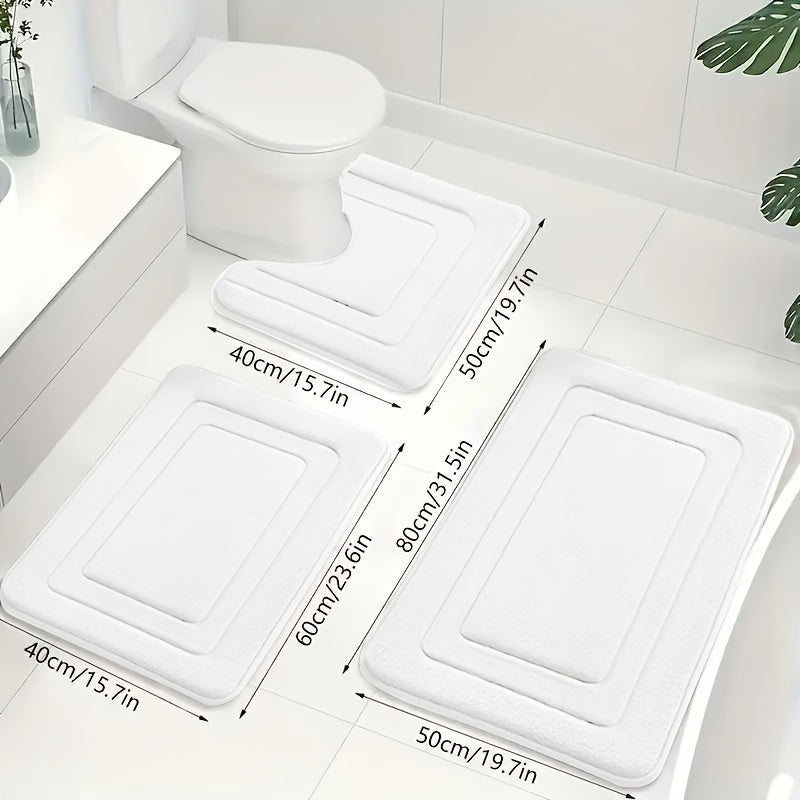 Memory Foam Bath Mat Set Absorbent Non-Slip Bathroom Rug Set with Contour Toilet Mat Machine Washable Microfibre Mats for Bathroom and Toilet