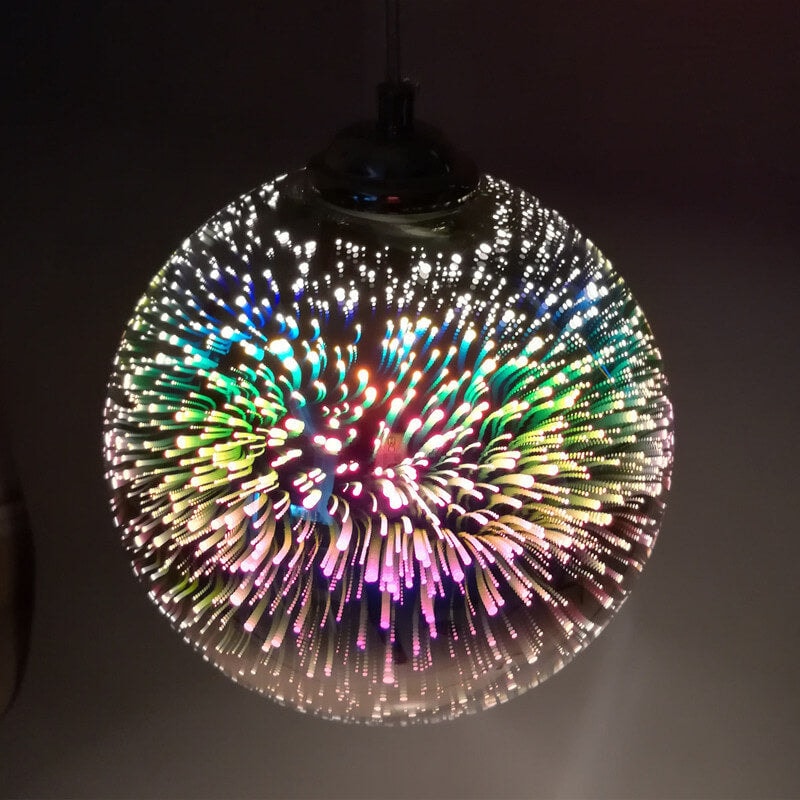 Fireworks Glass Globe Pendant Light with Starburst Effect for Dining Room