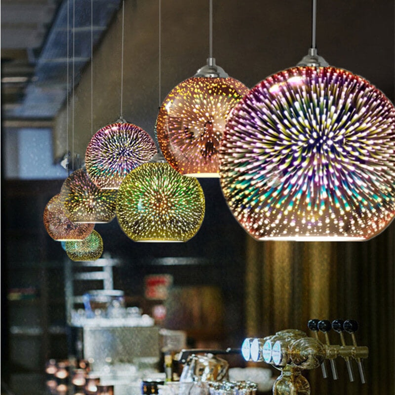 Fireworks Glass Globe Pendant Light with Starburst Effect for Dining Room
