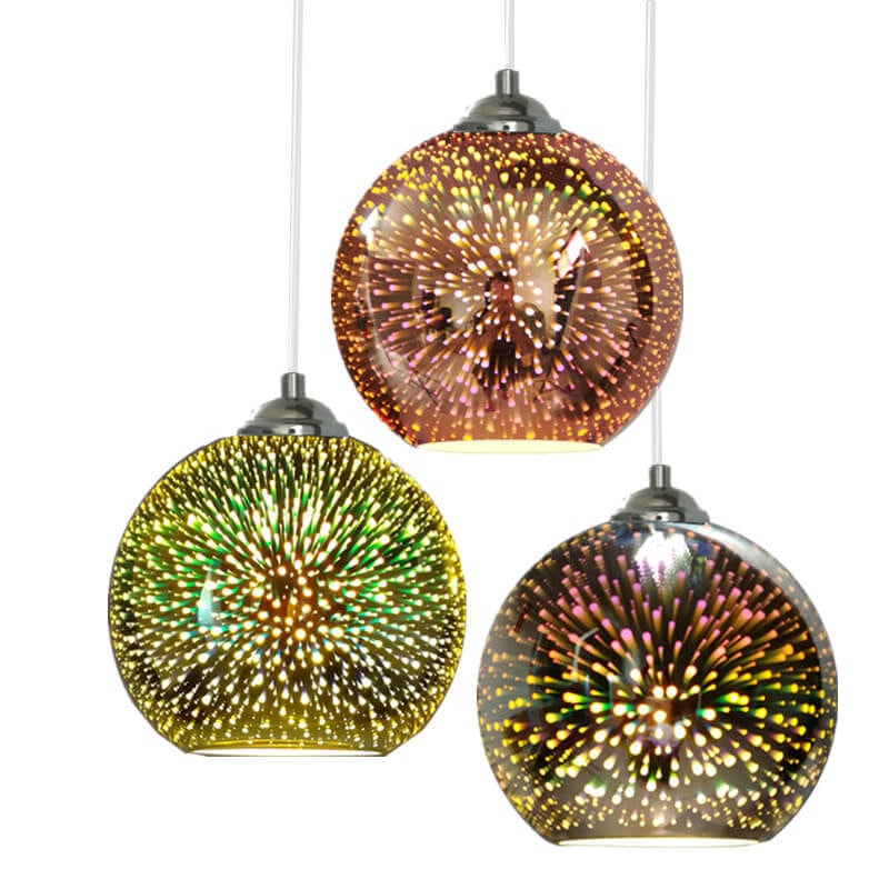Fireworks Glass Globe Pendant Light with Starburst Effect for Dining Room