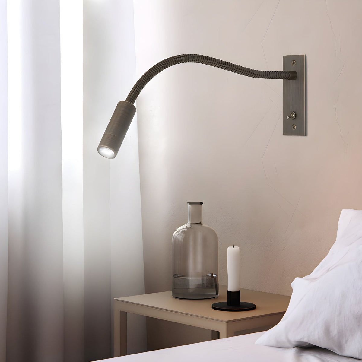Flexible Gooseneck LED Wall Reading Light with Slim Cylinder Head for Bedside