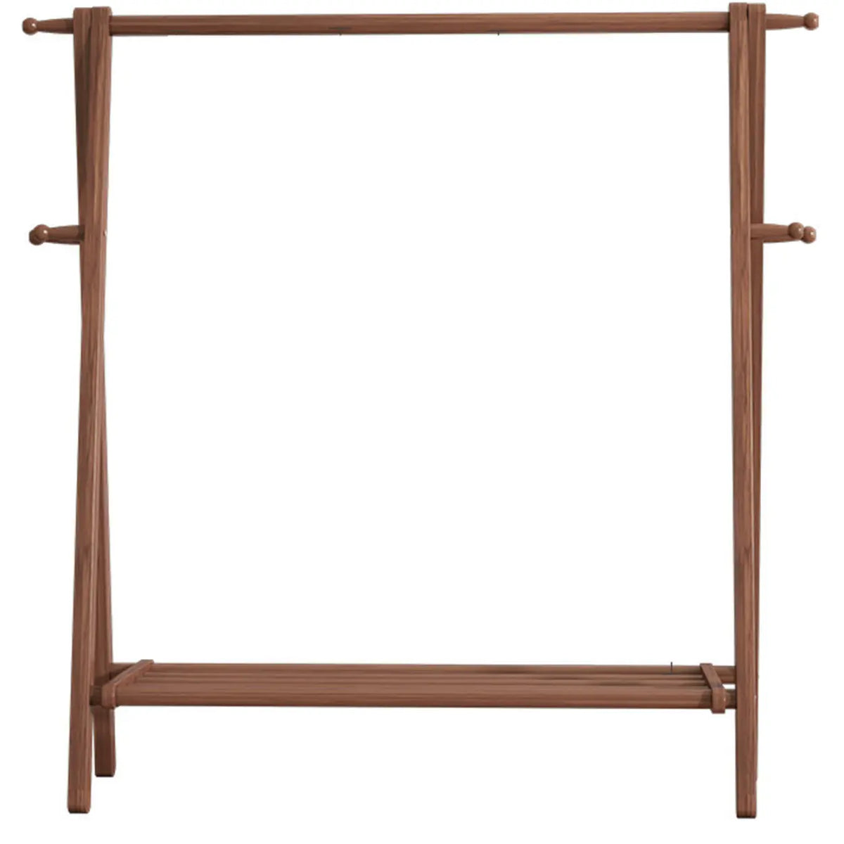 Foldable Wooden Clothes Rail Beech Wood Garment Rack with Storage Shelves and Side Hooks Freestanding A Frame Coat Rack for Bedroom and Hallway