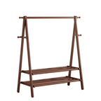 Foldable Wooden Clothes Rail Beech Wood Garment Rack with Storage Shelves and Side Hooks Freestanding A Frame Coat Rack for Bedroom and Hallway