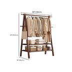 Foldable Wooden Clothes Rail Beech Wood Garment Rack with Storage Shelves and Side Hooks Freestanding A Frame Coat Rack for Bedroom and Hallway