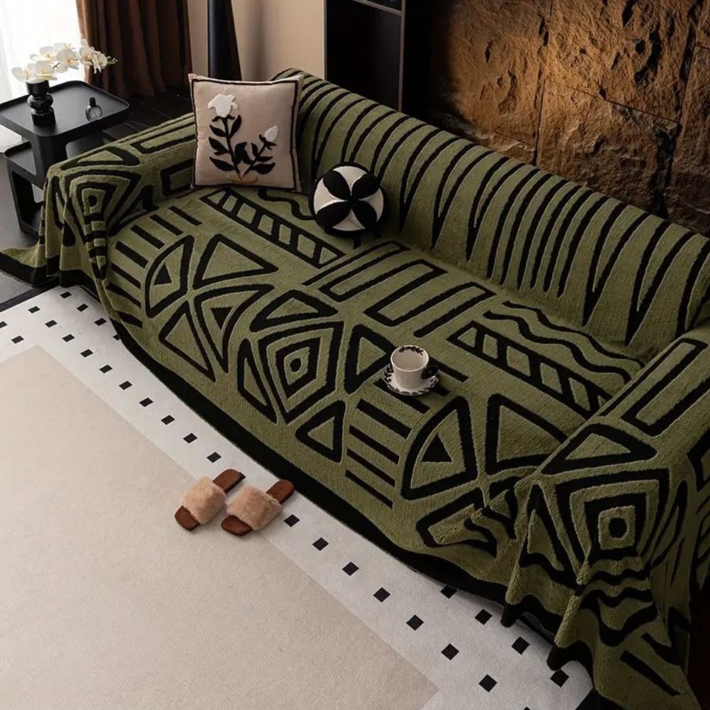 Geometric Jacquard Sofa Cover Throw with Non Slip Backing for Living Room