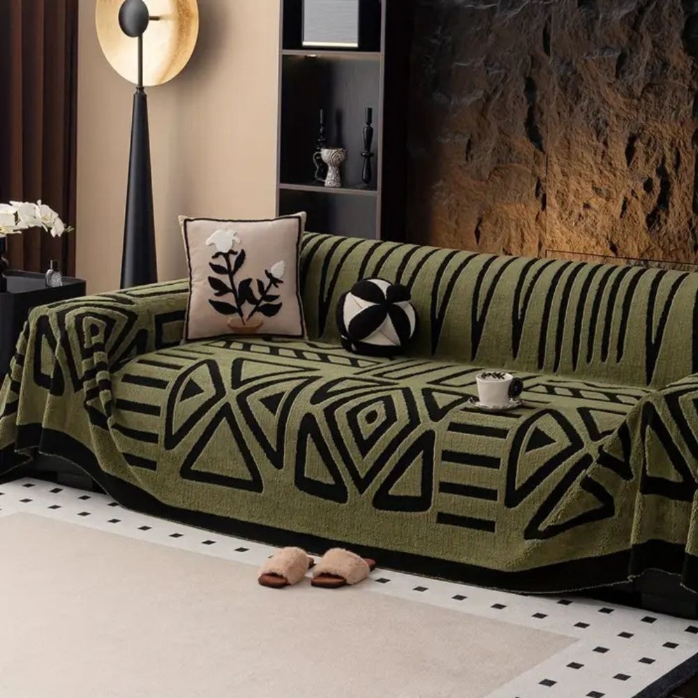 Geometric Jacquard Sofa Cover Throw with Non Slip Backing for Living Room