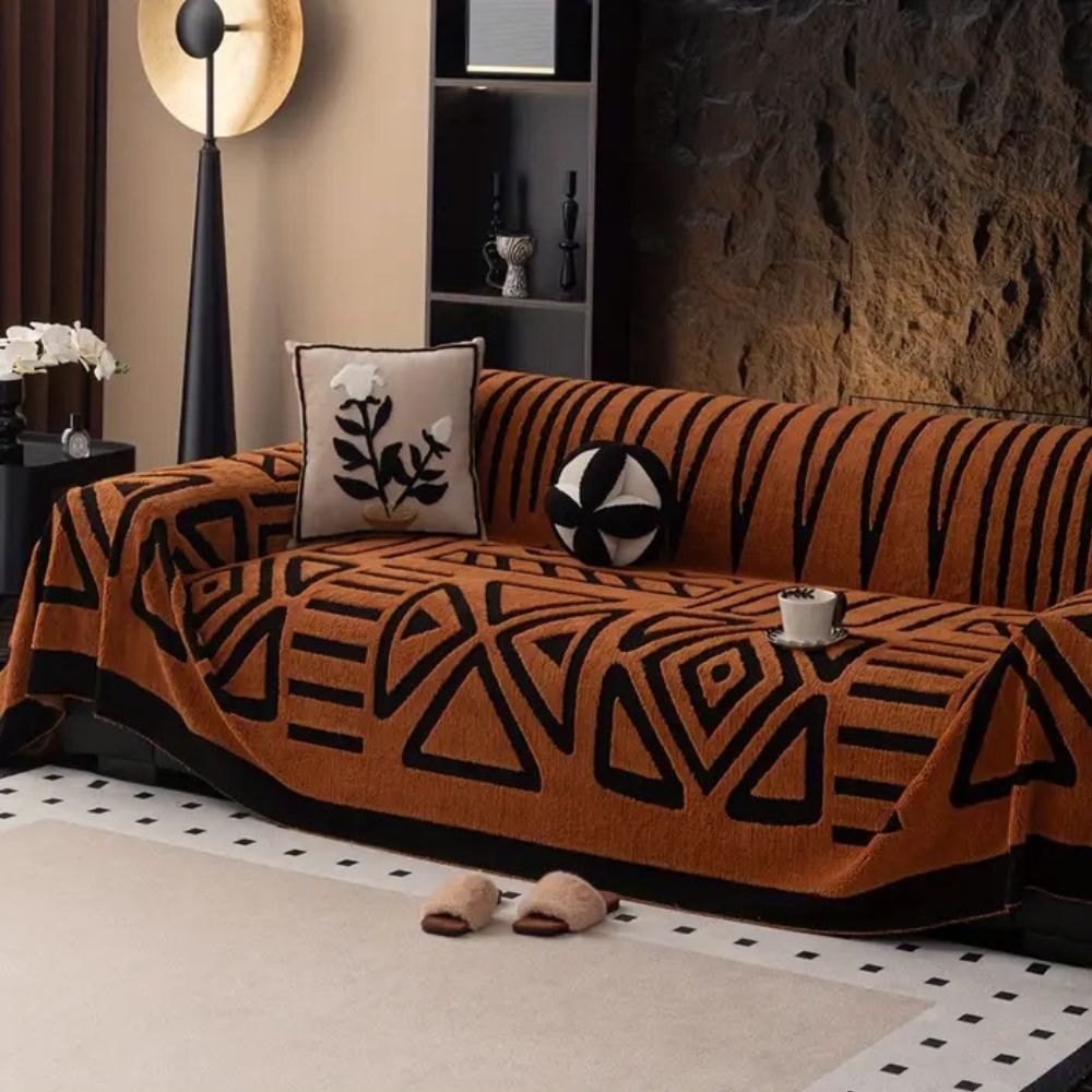 Geometric Jacquard Sofa Cover Throw with Non Slip Backing for Living Room