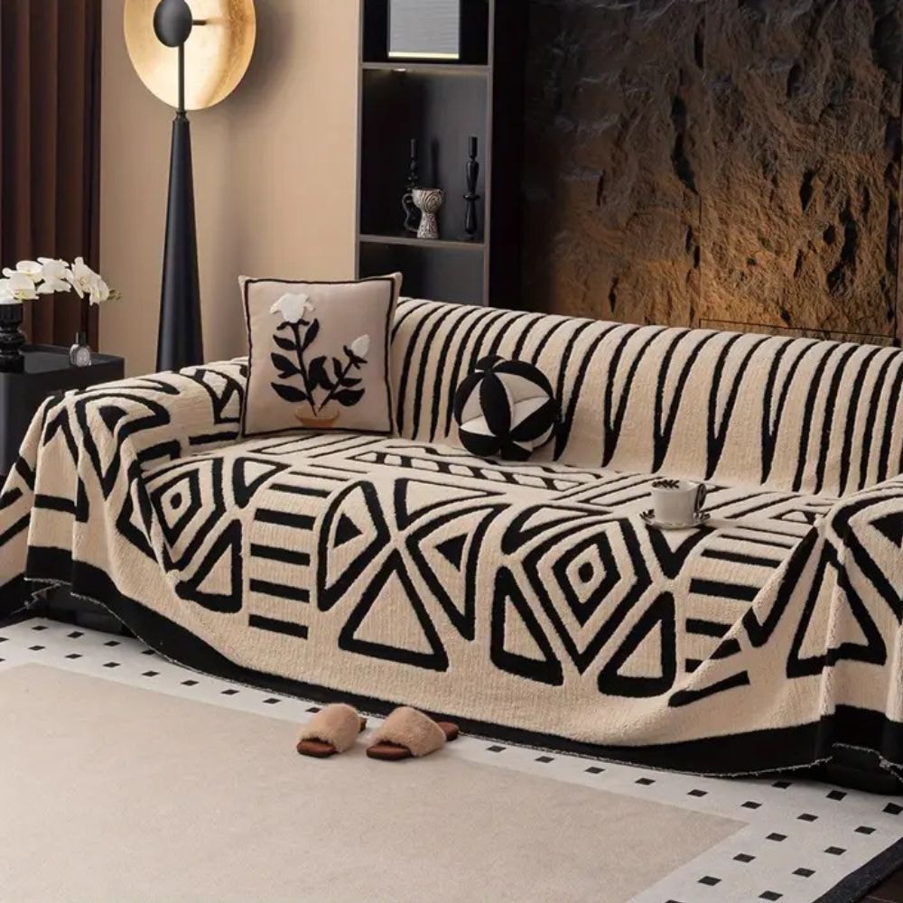 Geometric Jacquard Sofa Cover Throw with Non Slip Backing for Living Room