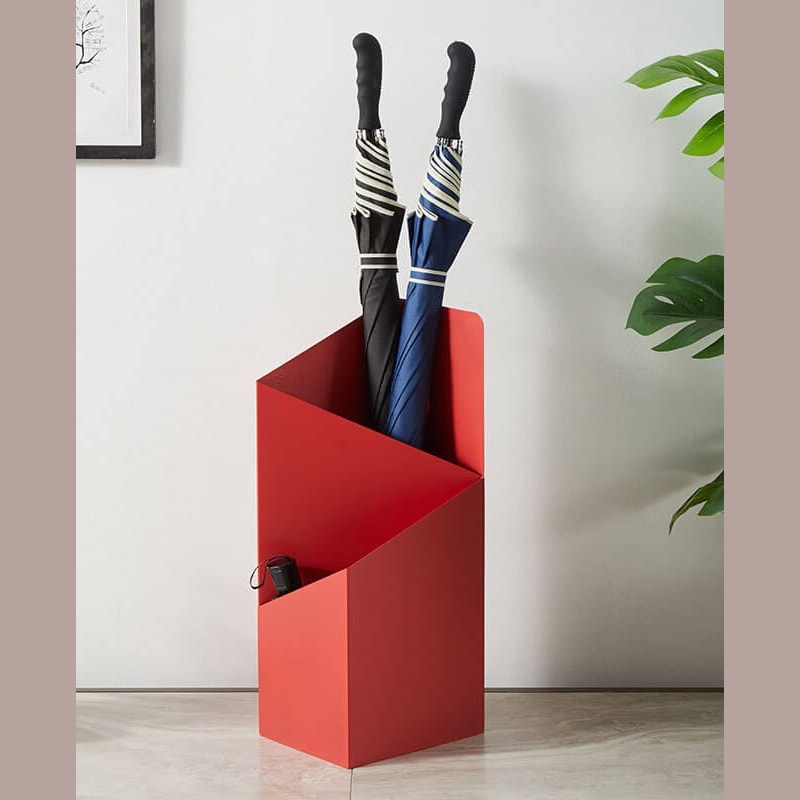Geometric Metal Umbrella Stand with Removable Drip Tray for Hallway