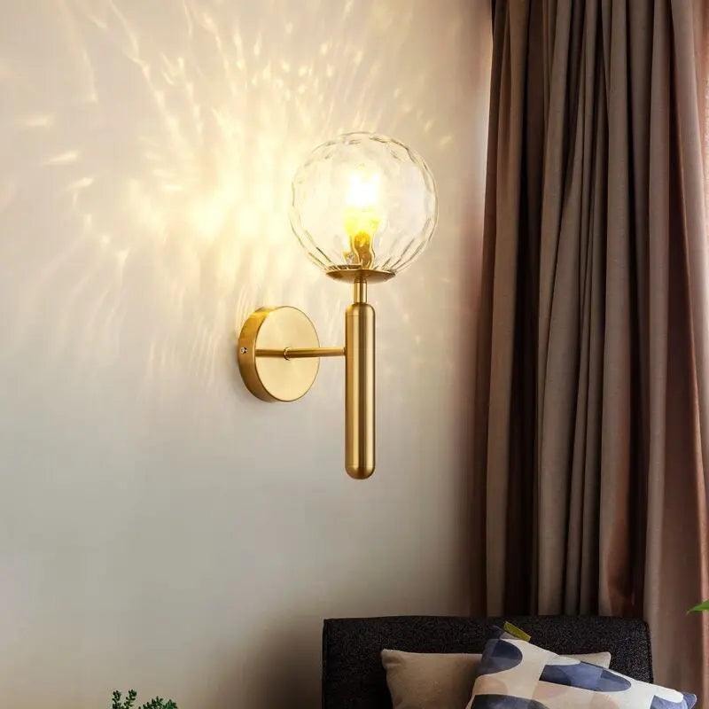 Glass Globe Wall Light with Ripple or Opal Shade and Curved Metal Arm