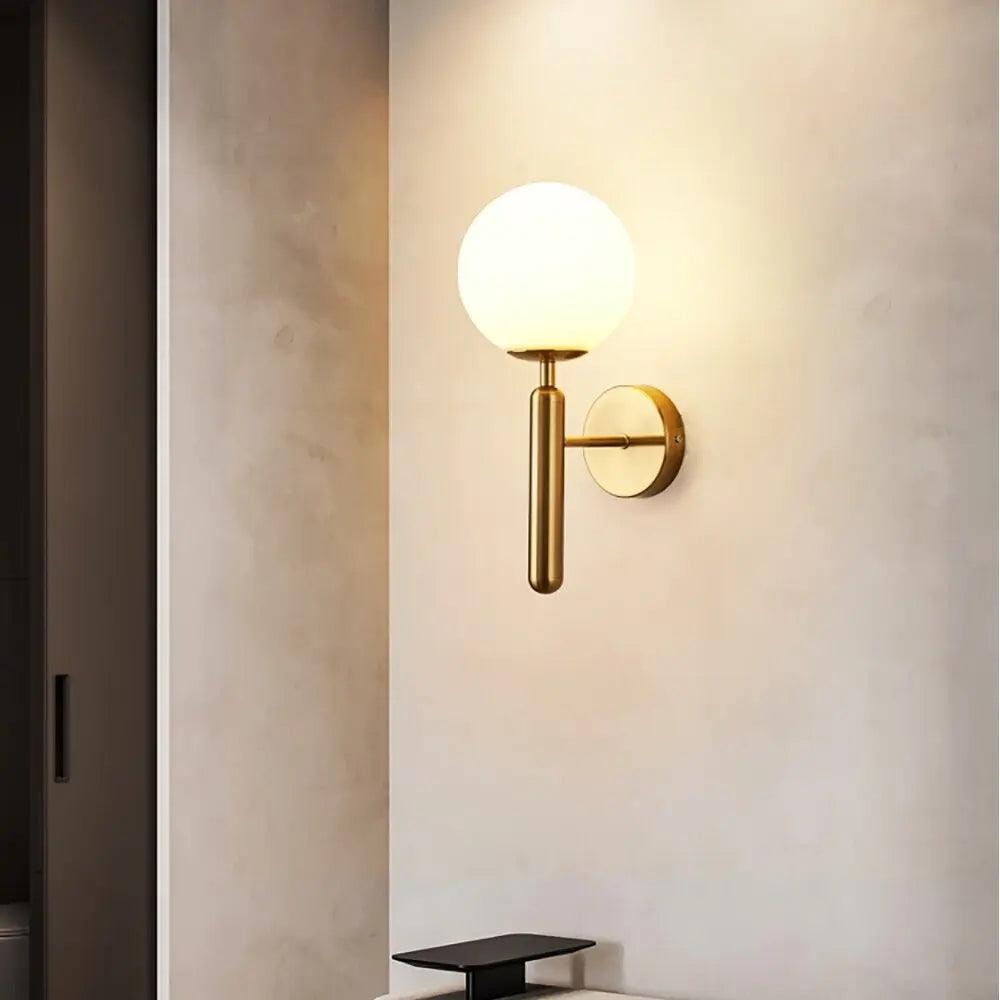 Glass Globe Wall Light with Ripple or Opal Shade and Curved Metal Arm