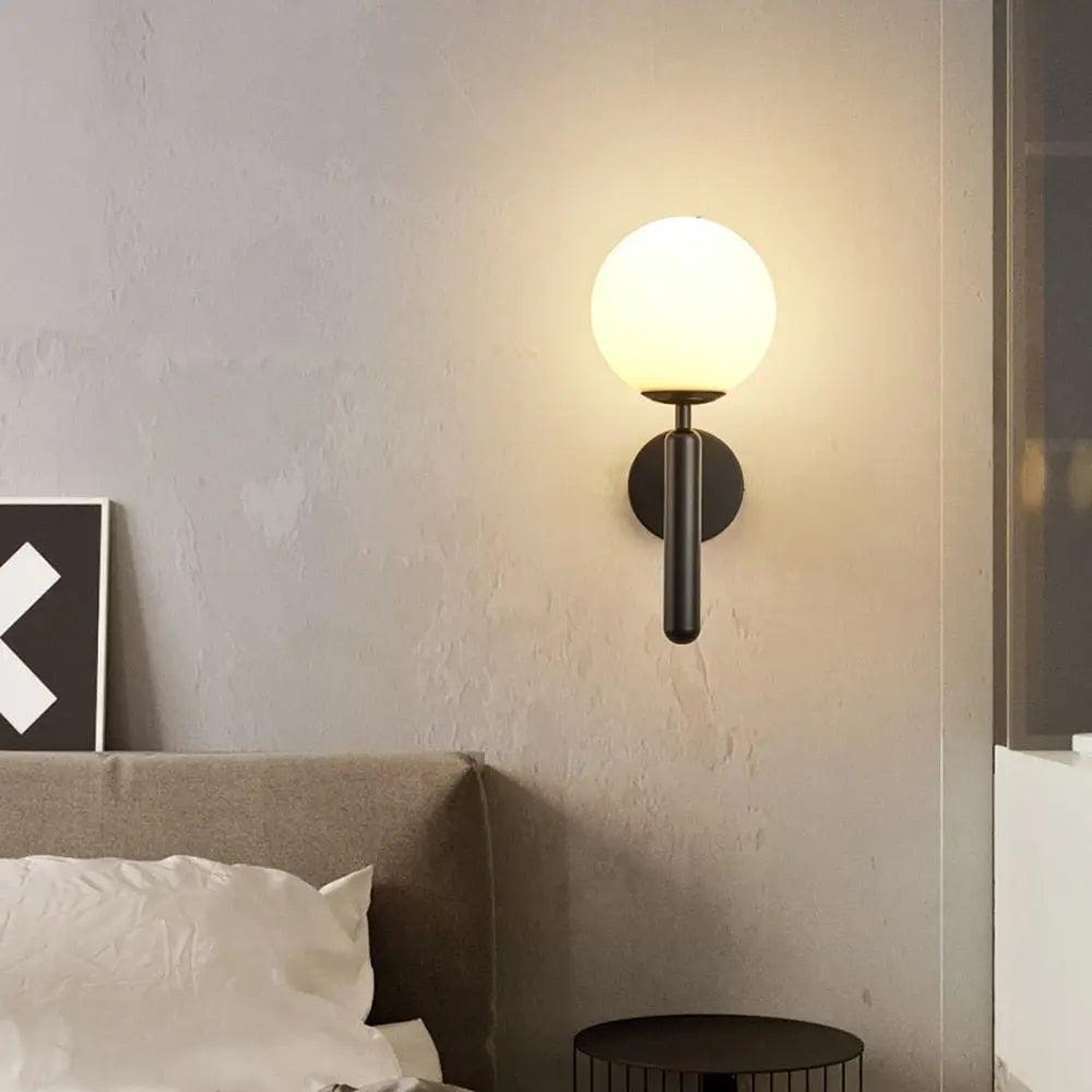 Glass Globe Wall Light with Ripple or Opal Shade and Curved Metal Arm