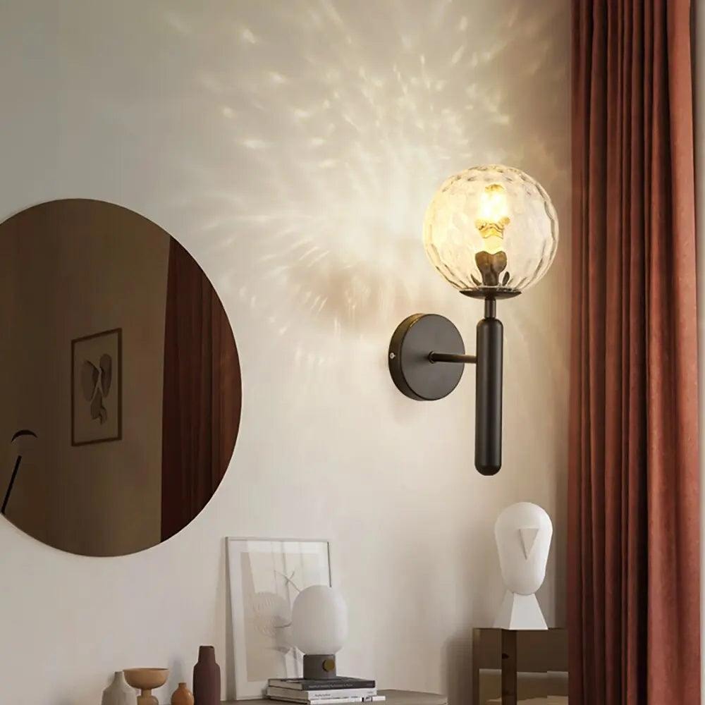 Glass Globe Wall Light with Ripple or Opal Shade and Curved Metal Arm