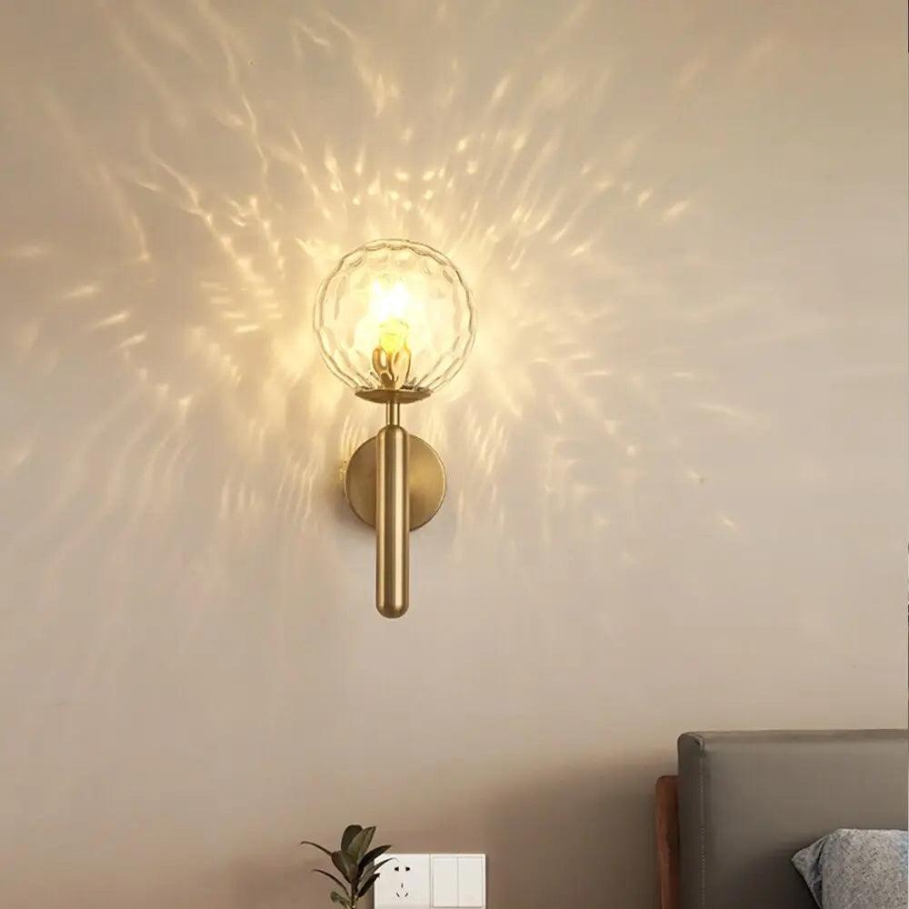Glass Globe Wall Light with Ripple or Opal Shade and Curved Metal Arm