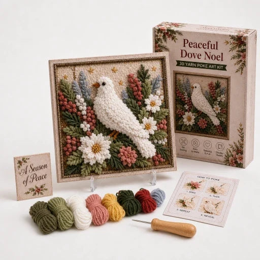 Christmas Yarn Art Kit Pre Punched Board with Wooden Tool No Sew Textured Craft Kit Snowman | Cardinal and Winter Cottage Designs for Mantel Decor