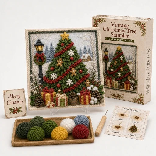 Christmas Yarn Art Kit Pre Punched Board with Wooden Tool No Sew Textured Craft Kit Snowman | Cardinal and Winter Cottage Designs for Mantel Decor