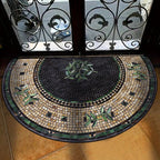 Half Moon Door Mat with Mosaic Print Non Slip Crystal Velvet Entrance Mat