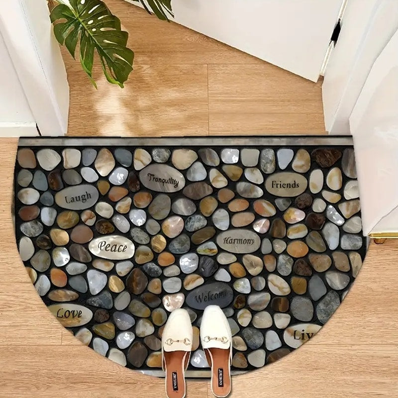 Half Moon Door Mat with Mosaic Print Non Slip Crystal Velvet Entrance Mat